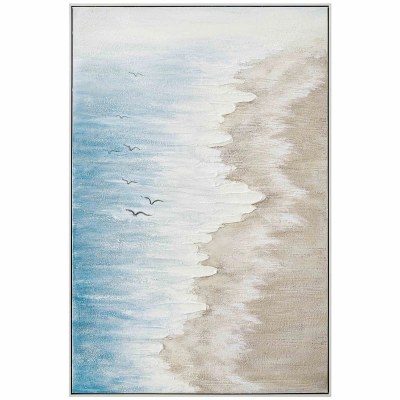48" x 33" Beach With Birds Flying Framed Canvas