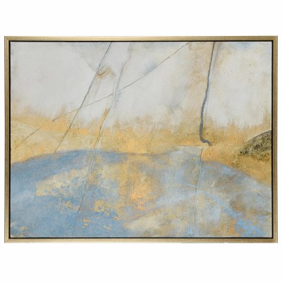 32" x 42" Allen James Blue and Gold Abstract 2 Framed Canvas