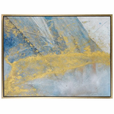 32" x 42" Allen James Blue and Gold Abstract 1 Framed Canvas