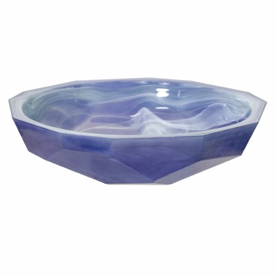 Blue and White Swirl Glass Geometric Bowl