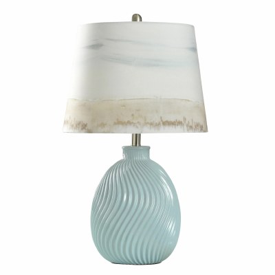 26" Light Blue Ceramic Table Lamp With an Allen James Shade