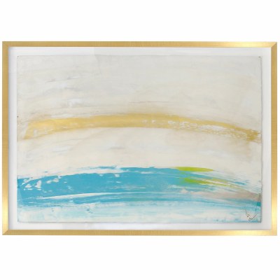 37" x 47" Bright Blue and Gold Abstract Framed Print Under Glass