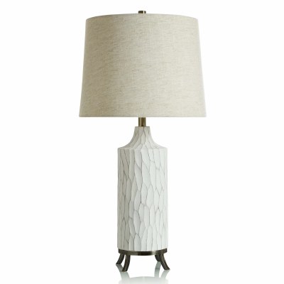 32" Distressed White Polyresin Notch Table Lamp