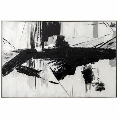 40" x 60" Black and White Abstract Framed Canvas