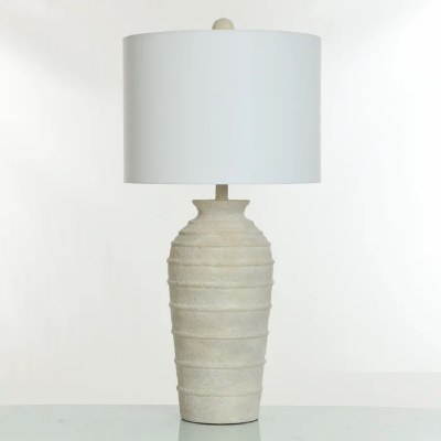 32" Distressed White Polyresin Ribbed Table Lamp