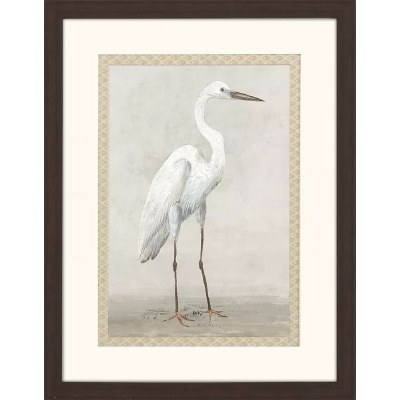 35" x 27" Vintage Heron 1 Coastal Framed Print Under Glass