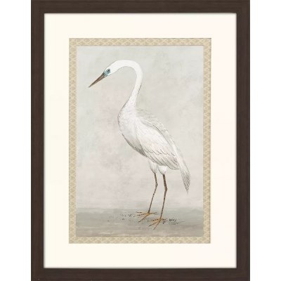 35" x 27" Vintage Heron 2 Coastal Framed Print Under Glass