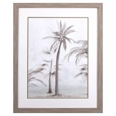 33" x 27" Vintage Palm Tree 2 Coastal Framed Print Under Glass