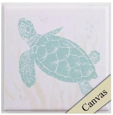 8" Sq Green and White Sea Turtle Coastal Framed Canvas