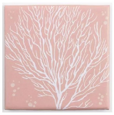 8" Sq Coral and White Seafan Coastal Framed Canvas