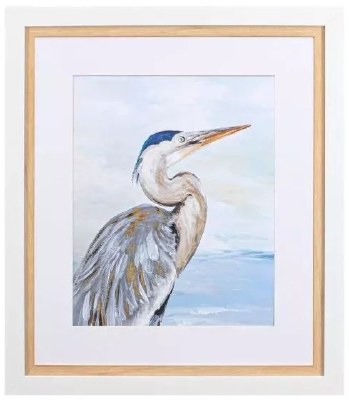 30" x 26" Gray Wing Heron Coastal Framed Print Under Glass