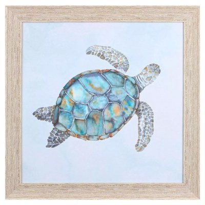 28" Sq Blue Sea Turtle 1 Coastal Framed Print Under Glass