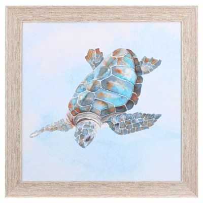 28" Sq Blue Sea Turtle 2 Coastal Framed Print Under Glass