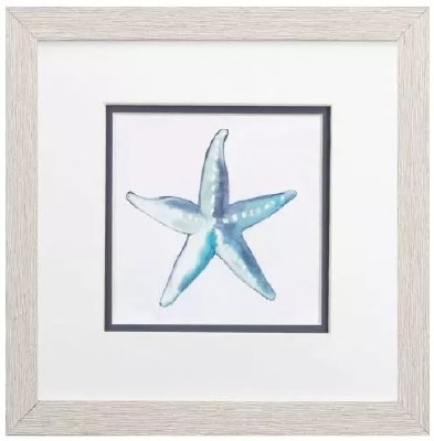 11" Sq Blue Starfish Coastal Framed Print Under Glass