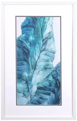 31" x 19" Blue Leaf in the Center Tropical Framed Print Under Glass