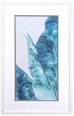 31" x 19" Blue Leaf on the Side Tropical Framed Print Under Glass