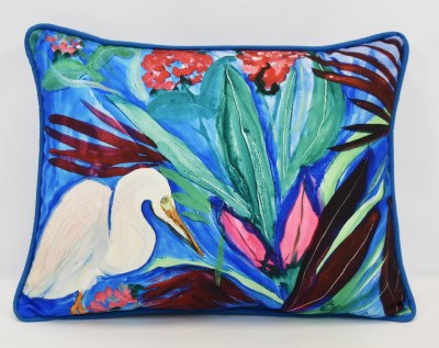 11" x 14" Egret and Red Flowers Decorative Indoor/Outdoor Pillow