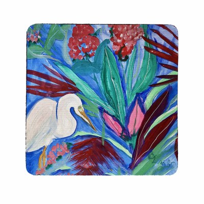 4" Square Egret and Red Flowers Coaster