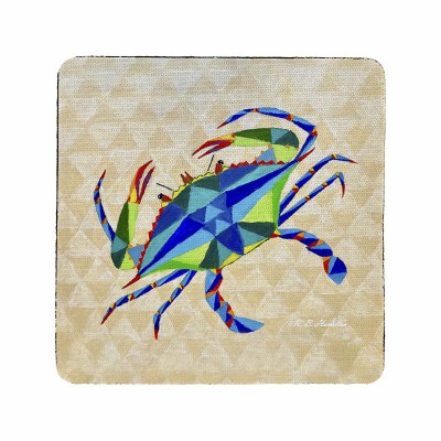 4" Square Blue Geometric Crab Coaster