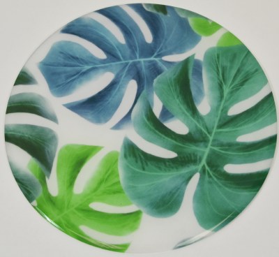 8" Round Green and Blue Tropical Leaves Trivet