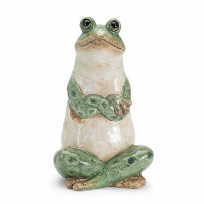 8" Distressed White and Green Frog With Arms Crossed Ceramic Statue
