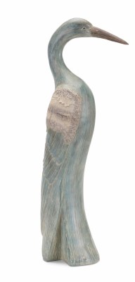 15" Distressed Blue and Distressed White Polyresin Heron Statue