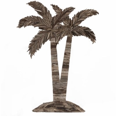 60" x 44" Driftwood Twin Palm Trees Coastal Wall Art Plaque