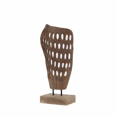 26" Brown Teak With Holes Abstract Sculpture