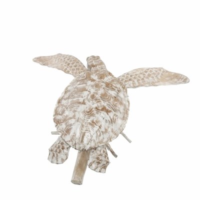 21" White Wash Wood Sea Turtle on a Stand