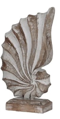 13" White Wash Wood Nautilus Shell Statue
