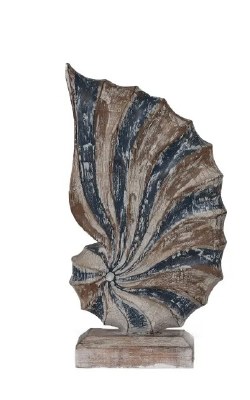 13" Distressed White and Distressed Blue Wood Nautilus Shell Statue