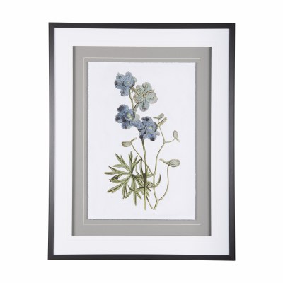 38" x 30" Soft Blue Botanicals 5 Framed Print Under Glass