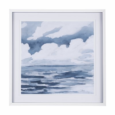 32" Sq Clouds and Sea 2 Framed Coastal Print Under Glass