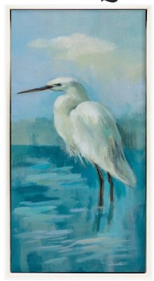 35" x 17" Heron 2 Framed Coastal Canvas