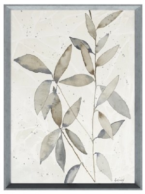 33" x 25" Gray Fancy Leaf 2 Gel Textured Framed Print