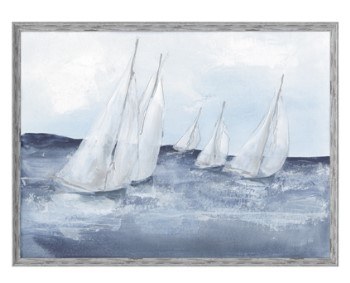 31" x 41" Gray and Blue Sailboats Coastal Gel Textured Framed Print