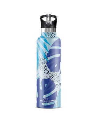 25 Oz Blue Leaves Insulated Water Bottle