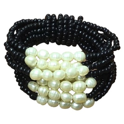 Black Pearl and Bead Stretch Bracelet