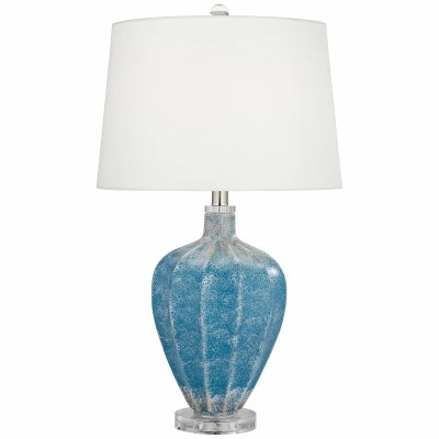 25" Aqua Frosted Glass Ribbed Table Lamp