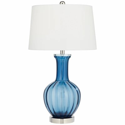 28" Blue Ribbed Glass Table Lamp