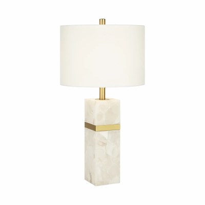 26" White Alabster Column Table Lamp