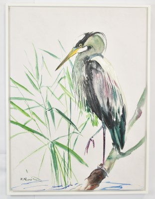 40" x 30" Black Heron Canvas in a White Frame