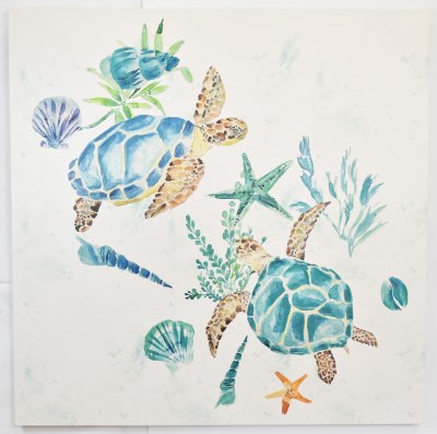 48" Sq Two Blue and Green Sea Turtles Canvas