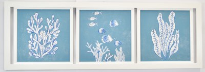 21" x 60" Three in One Blue Underwater Canvas in a White Frame