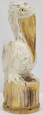 12" Small Distressed White Wood Pelican on a Piling Statue