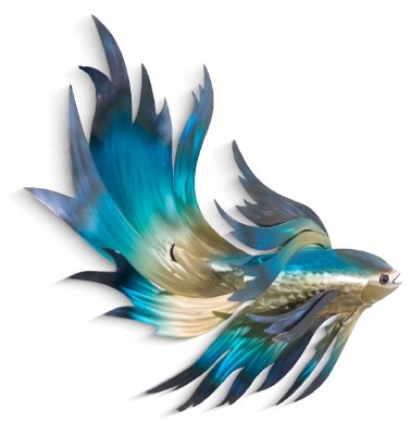 20" Blue Right Facing Fish Coastal Metal Wall Art Plaque