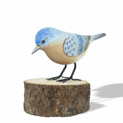 6" Wooden Blue Bird Figurine