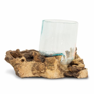 11" Glass Cylinder Vase on a Root Base