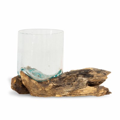 15" Glass Cylinder Vase on a Root Base