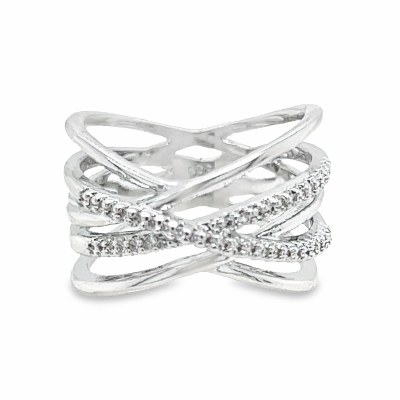 Size 9 Cubic Zirconia Five Band Sterling Silver Plated Ring